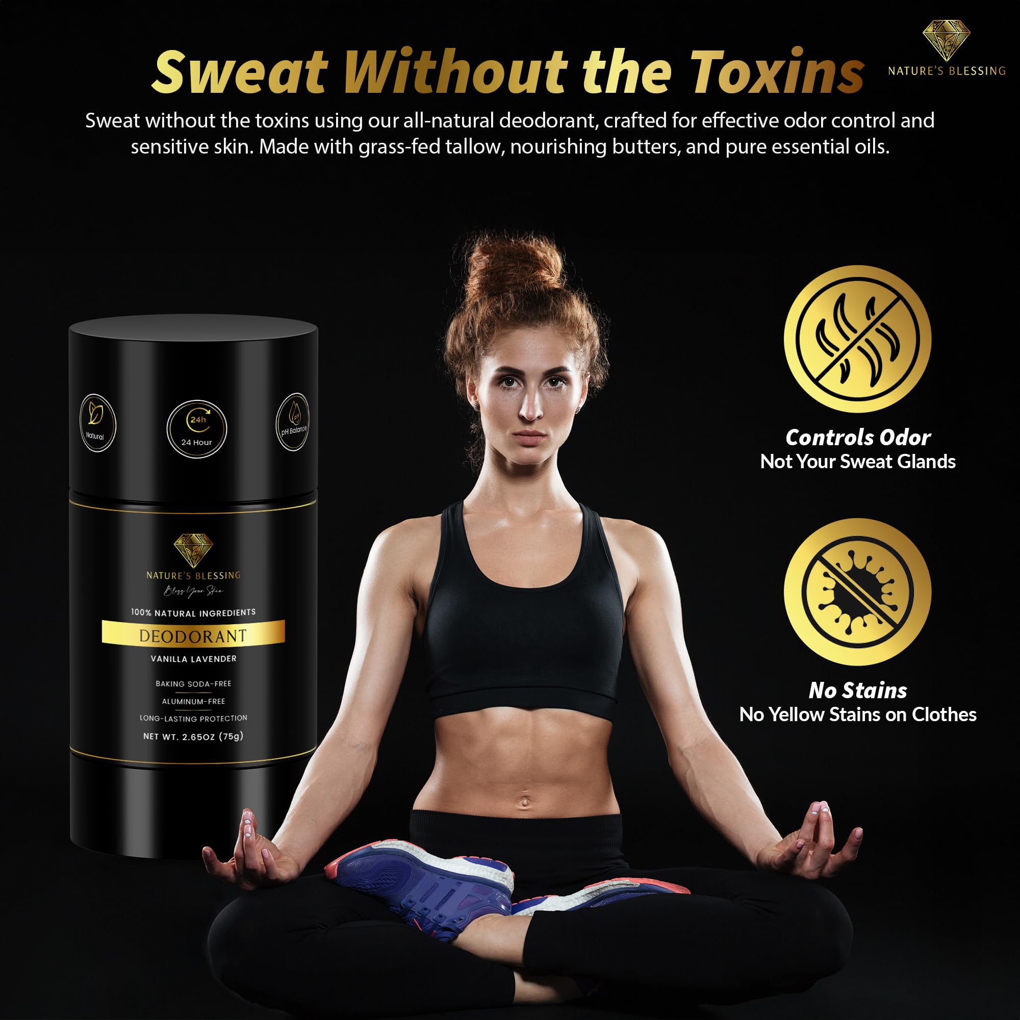 100% Natural Deodorant - Baking Soda & Aluminum Free - Gentle for Sensitive Skin - Long Lasting Protection
