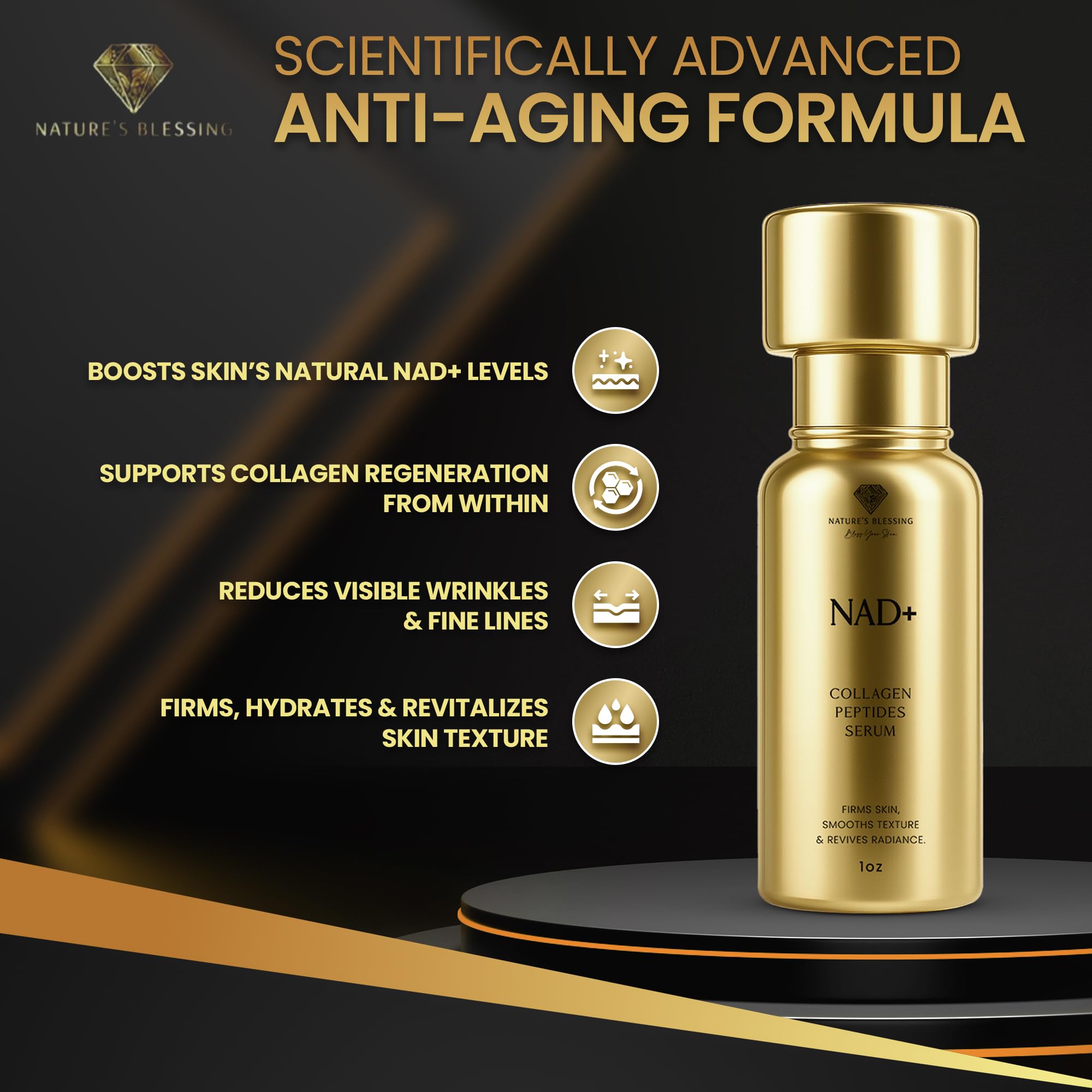 NAD+ Anti-Aging Serum – Boost Cellular Energy, Firm Skin & Reduce Wrinkles – with Niacinamide, Hyaluronic Acid, Peptides & Antioxidants – 1oz Rejuvenating Face Serum for Youthful Radiance