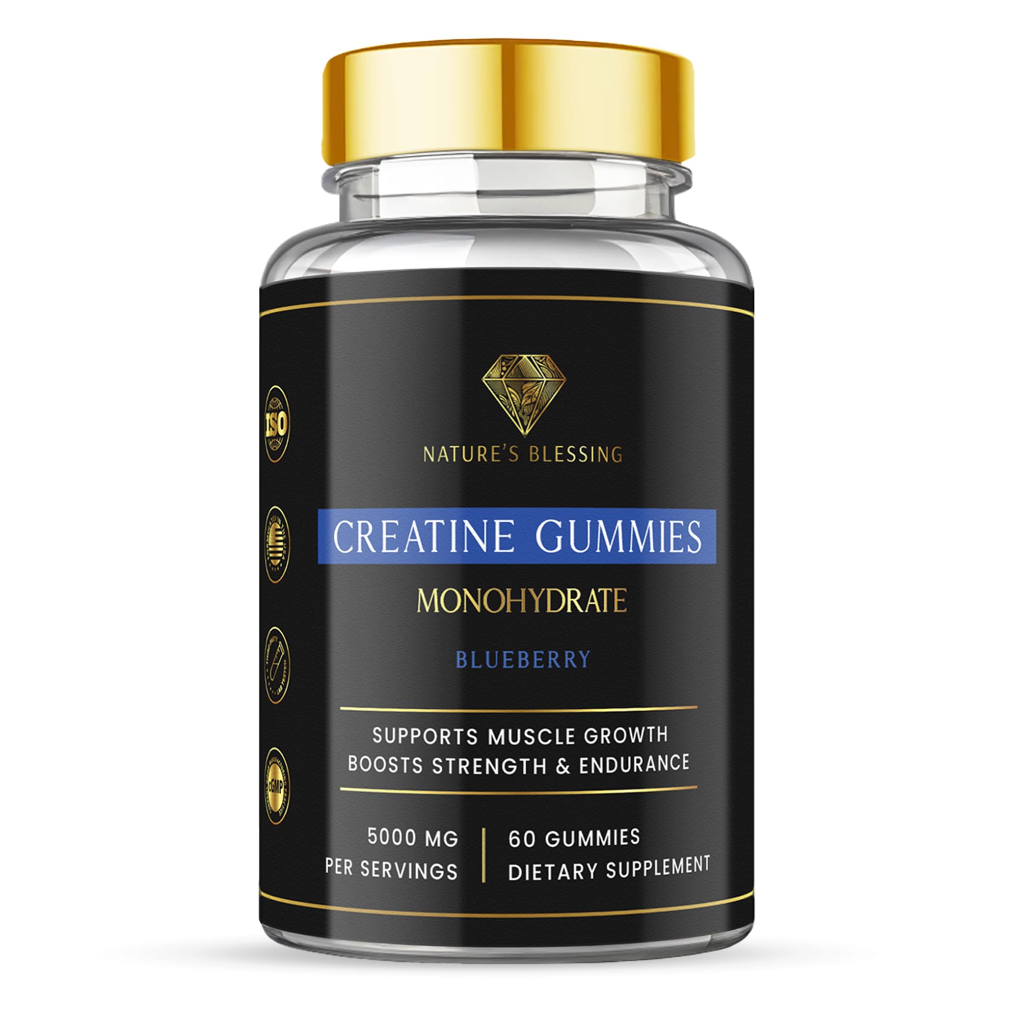 Nature's Blessing Creatine Gummies for Muscle Growth & Toning – 5000mg per Serving – Build Lean Muscle, Boost Strength & Recovery – Vegan, No Bloat, No Chalky Powders