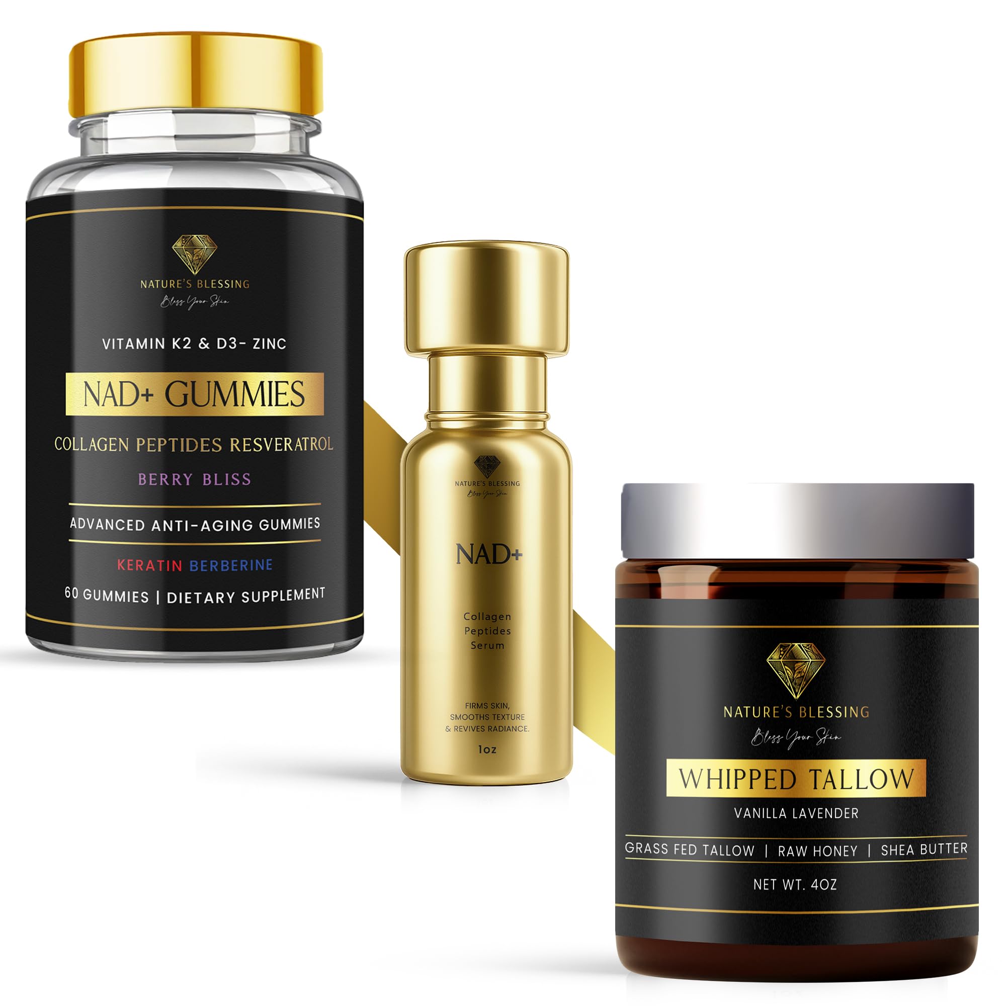 Anti-Aging Triple Threat – Wrinkle-Reducing Cream, Firming Serum & NAD+ Gummies for Youthful Glow