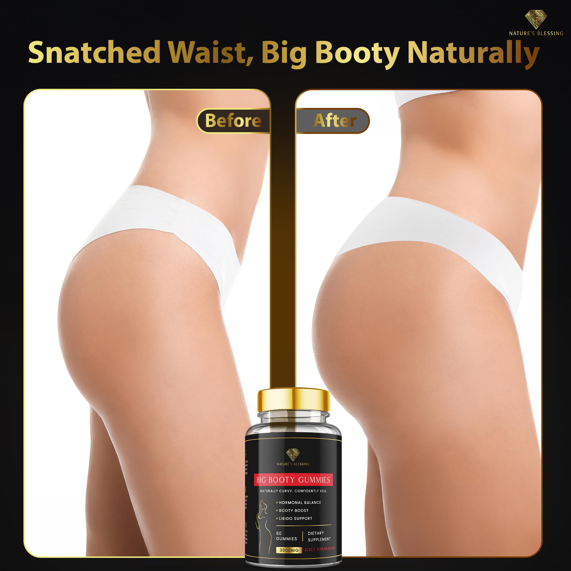 Juicy Big Booty Gummies – Sculpt Curves Naturally with Maca, Fenugreek, Wild Yam & More – Feminine Wellness, Energy & Glow - Hormonal Balance & Natural Vitality